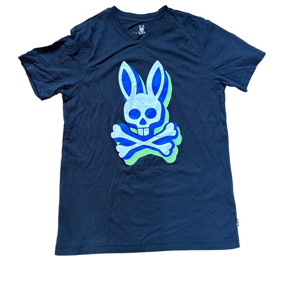 Psycho Bunny Graphic T-Shirt Women Navy Blue Skull Crossbones Pima Cotton SIZE 4